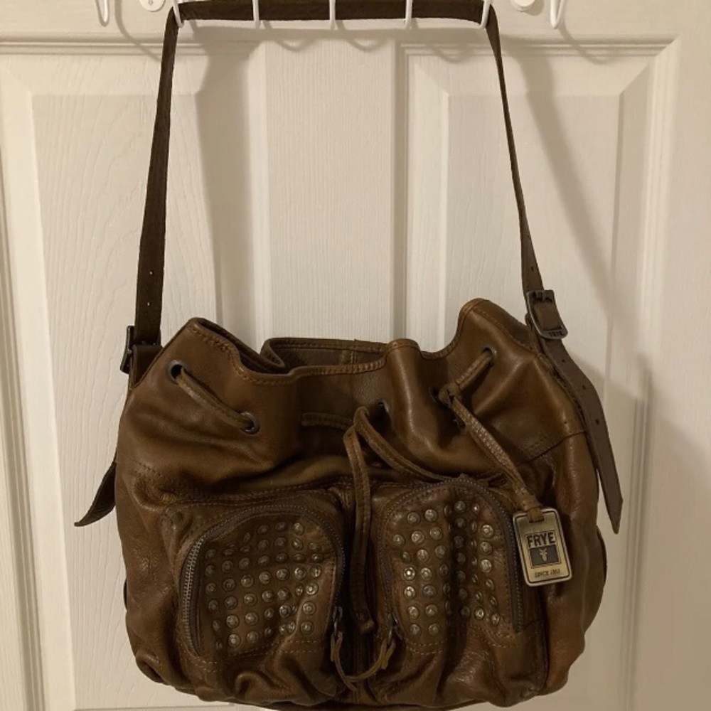 Frye Brook Genuine Leather Drawstring Shoulder Ba… - image 1
